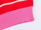 Polo de Malha Listrado Rosa e Vermelho 2026 - Blusa Feminina de Manga Longa com Gola Dobrável, Solta, para Uso Casual Diário na Primavera e Outono