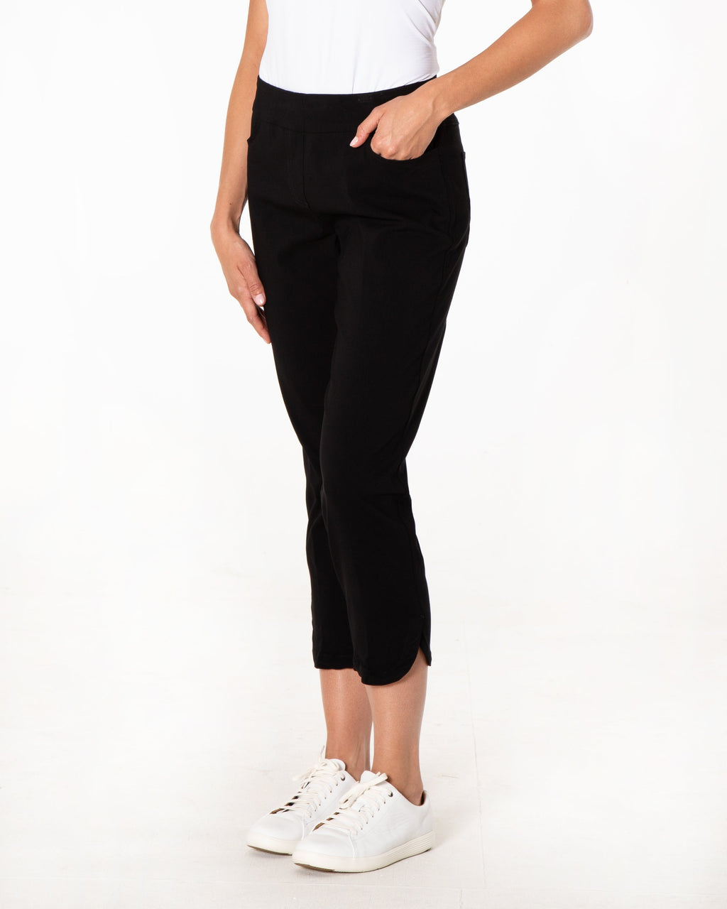 Dolphin Hem Black Crop Pants
