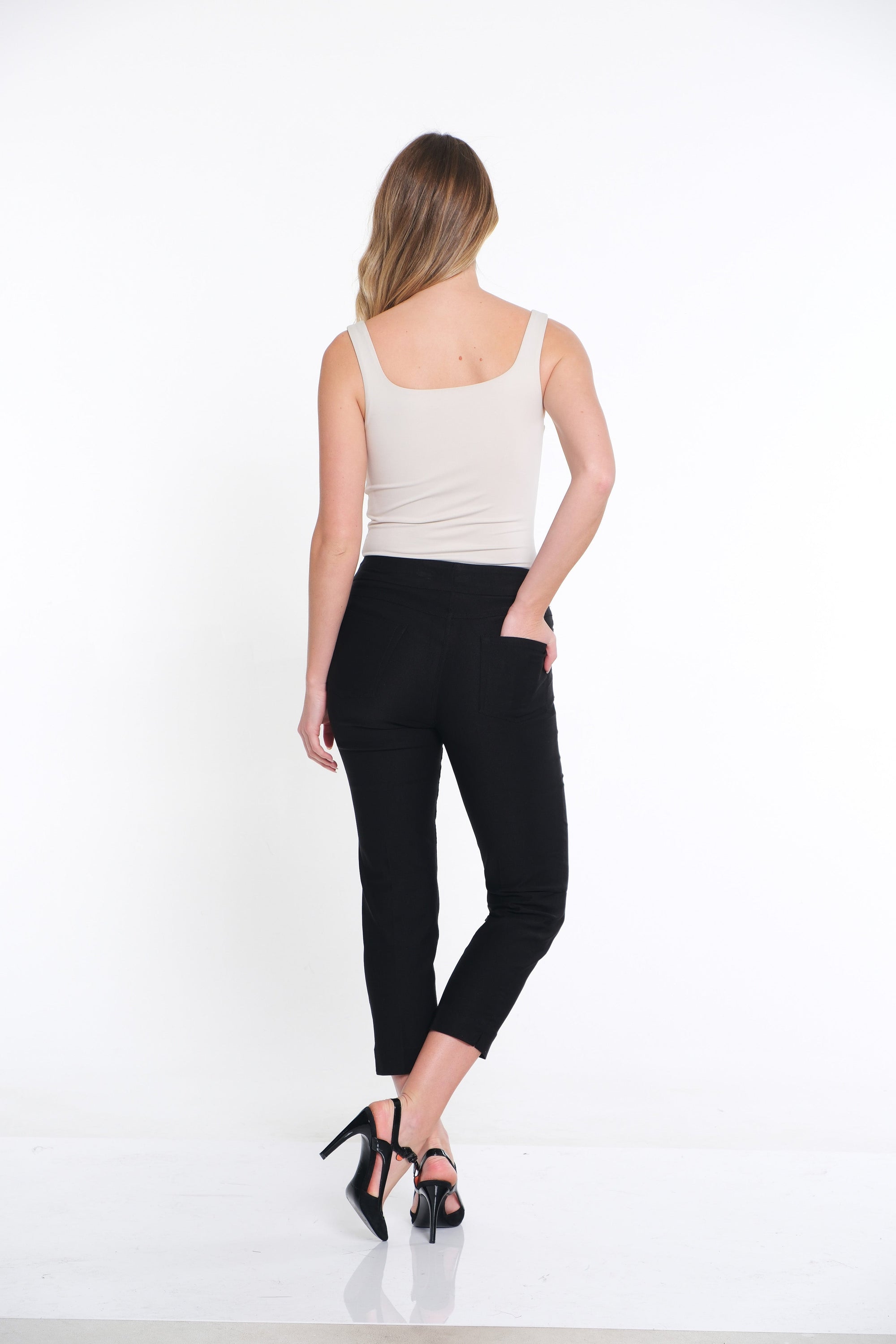 Plus Size Pull-On Crop Pant With Real Front & Back Pockets - Black