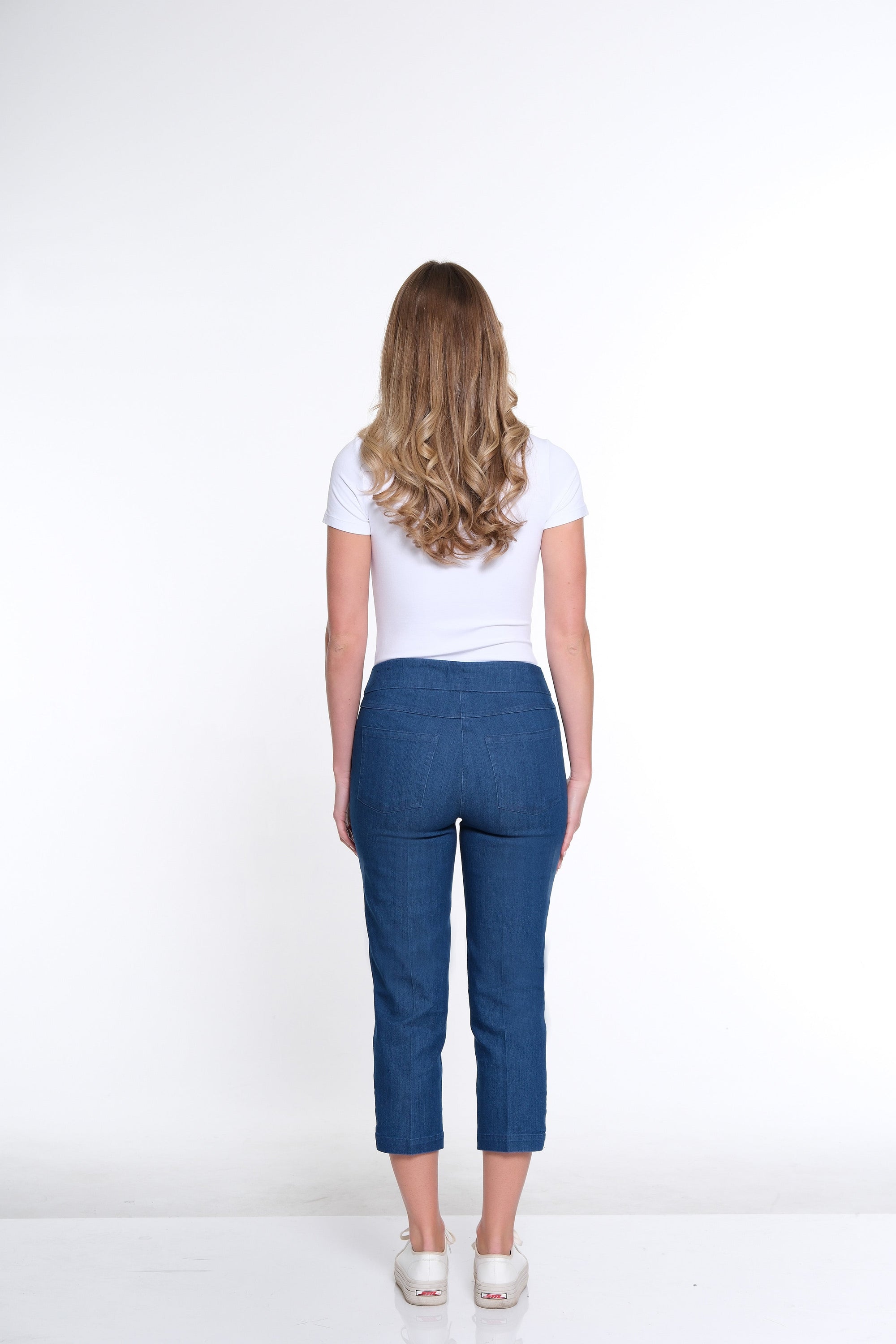 3-Strap Hem Crop Jeans - Denim