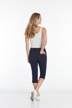 Pull-On Midnight Blue Capri Pants With Pockets