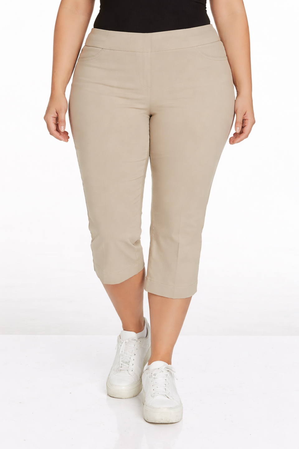 Plus Size Stone Capri Pants With Pockets