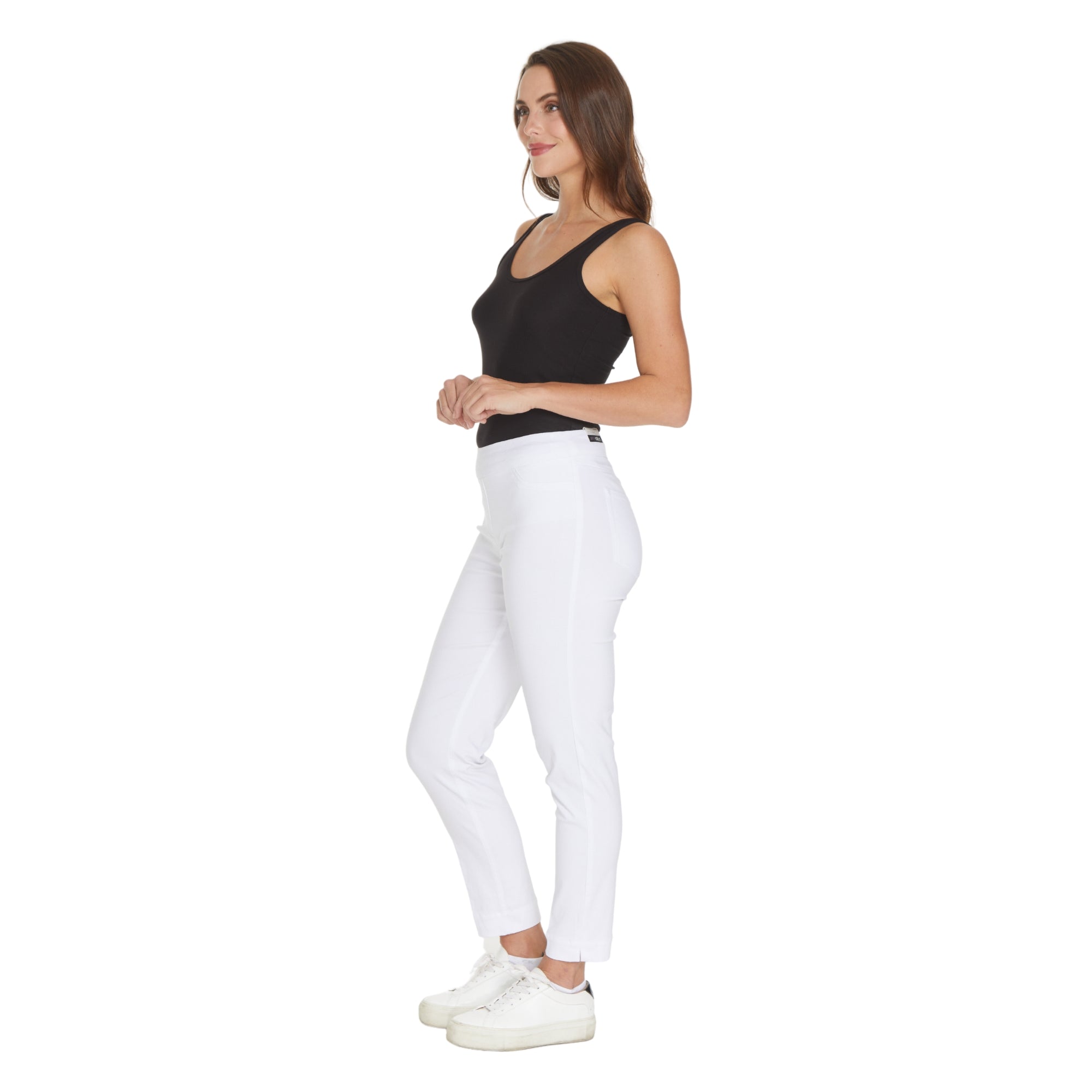 Plus Size White Ankle Pants with Back Pockets
