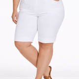 Plus Size White Pull On Walking Shorts with Pockets