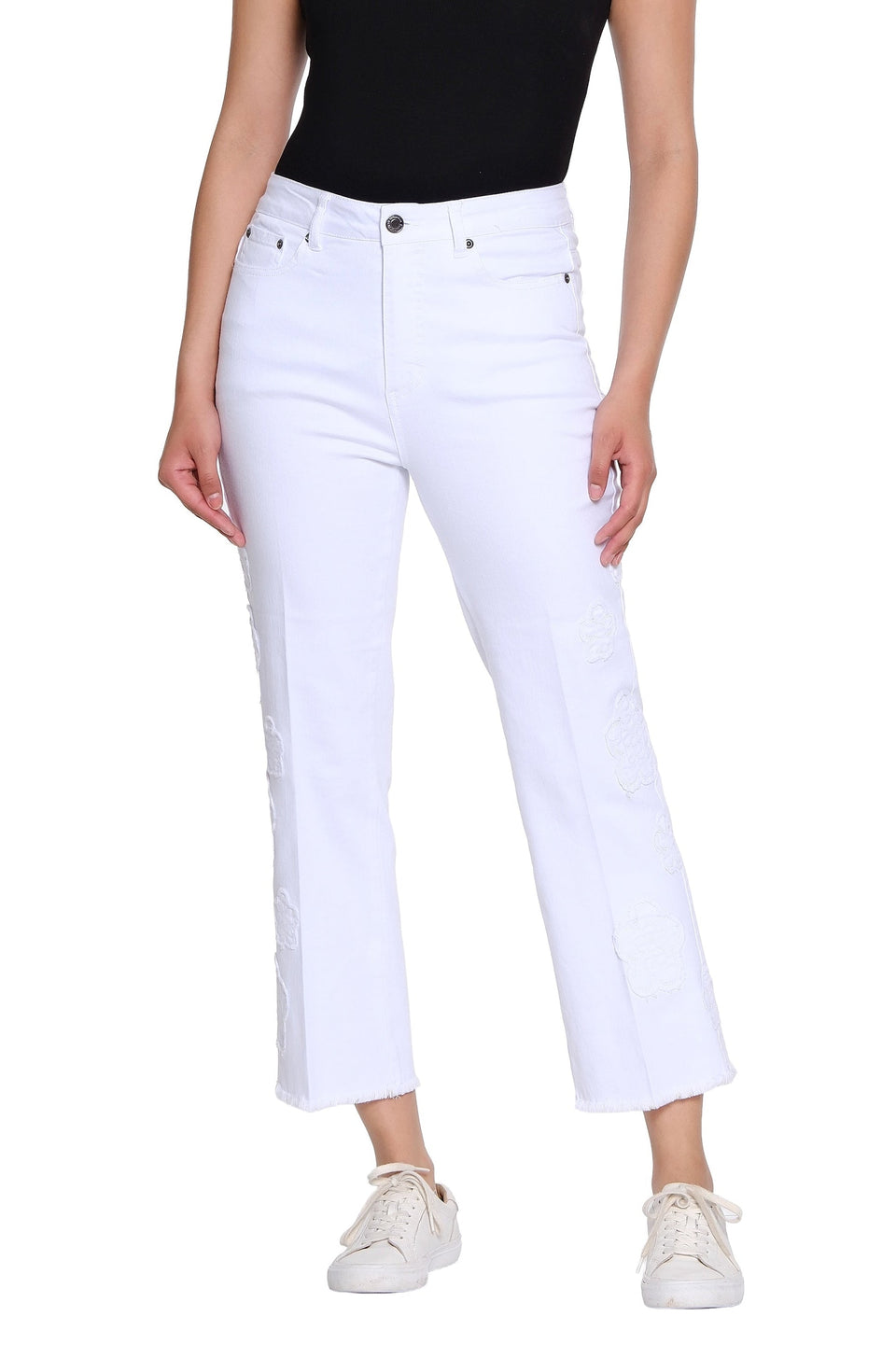 Denim Crop Pant with Appliqué Detail - Petite - White