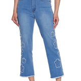 Denim Crop Pant with Appliqué Detail - Petite - Medium Indigo