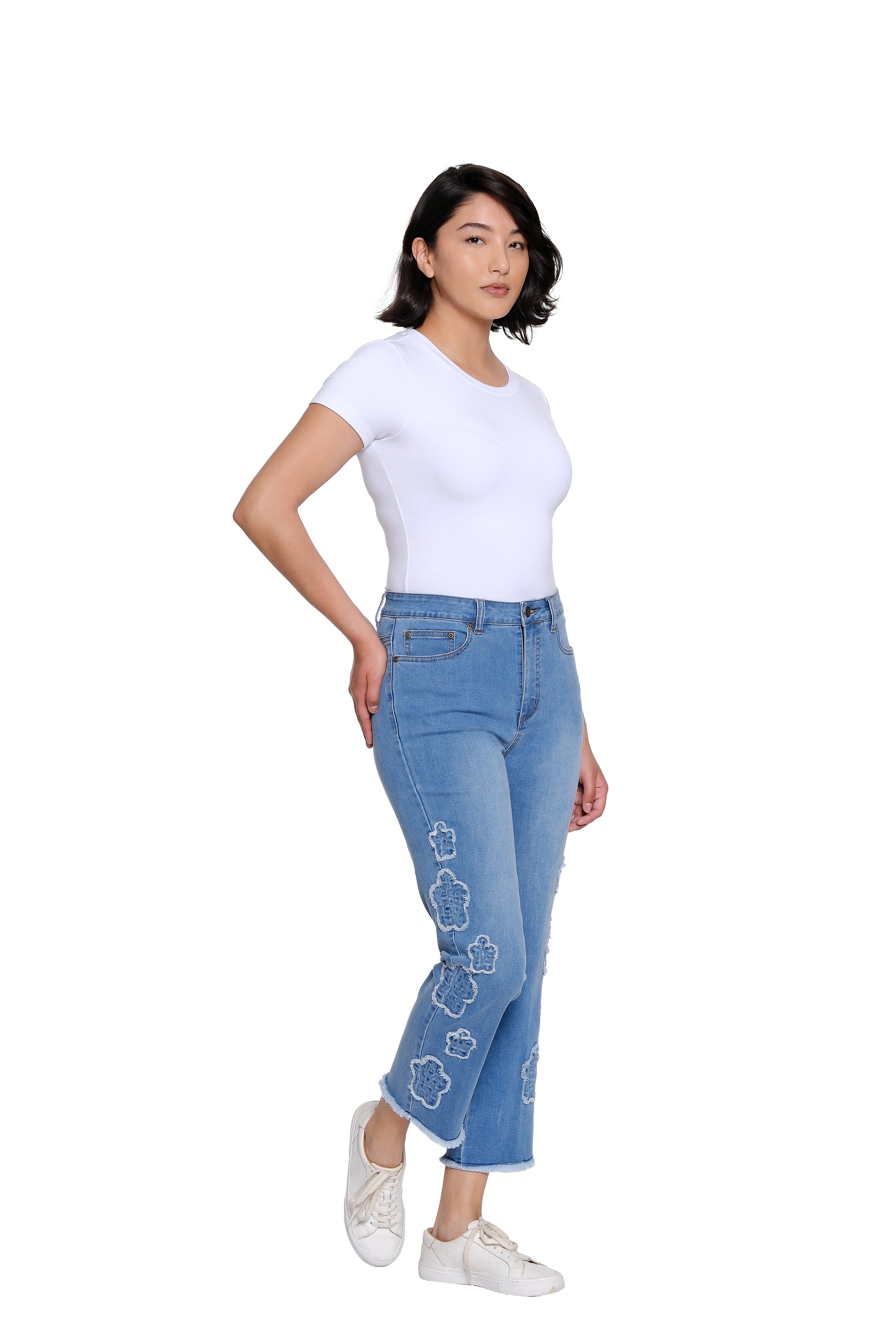 Denim Crop Pant with Appliqué Detail - Petite - Medium Indigo