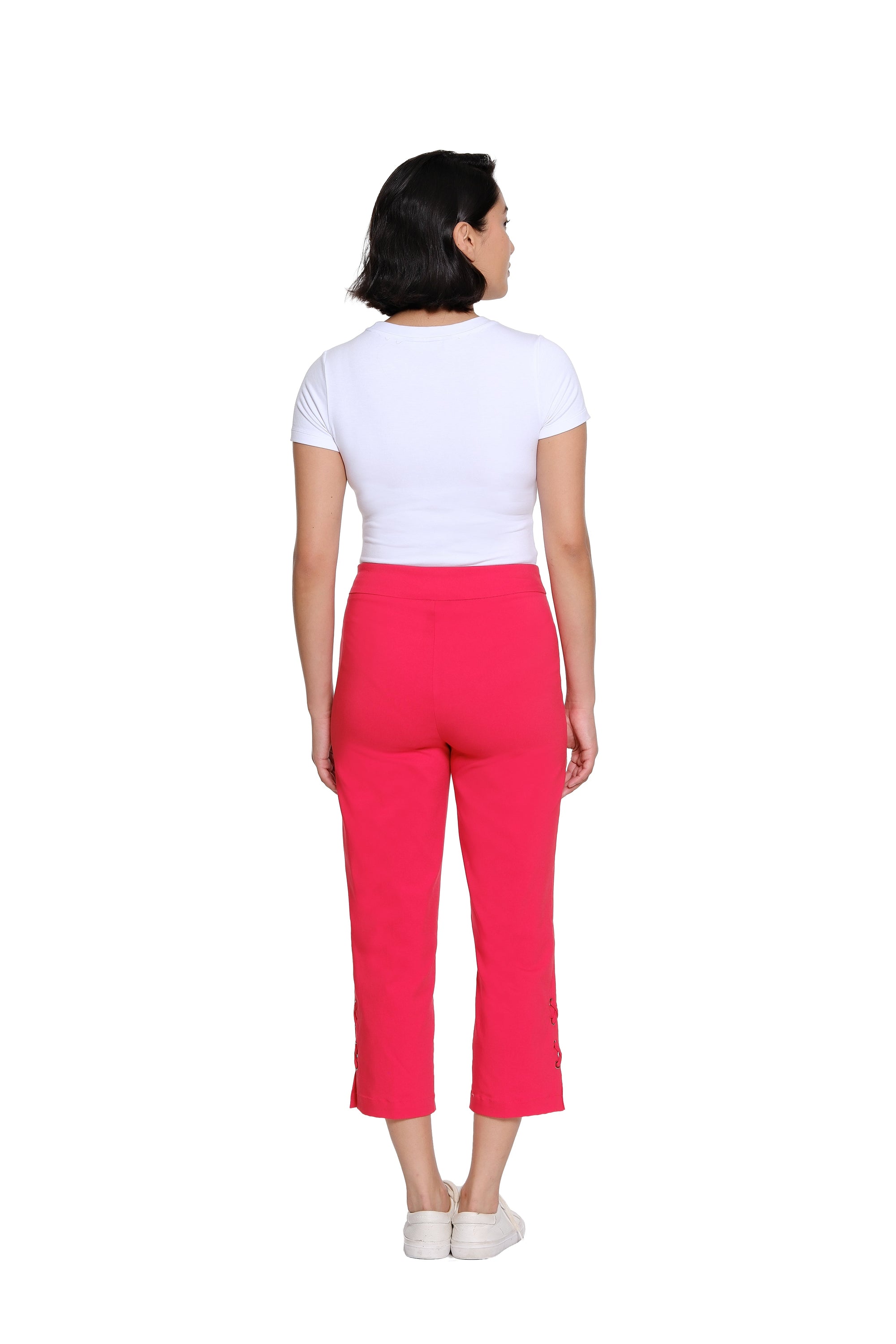 Pull-On Crop Pant with Double X-Strap Hem - Petite - Fiery Red