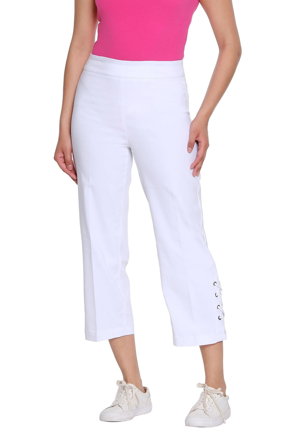 Pull-On Crop Pant with Double X-Strap Hem - Petite - White