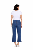 Denim Crop Pant with Double Fringe Hem - Medium Indigo