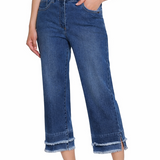 Denim Crop Pant with Double Fringe Hem - Medium Indigo