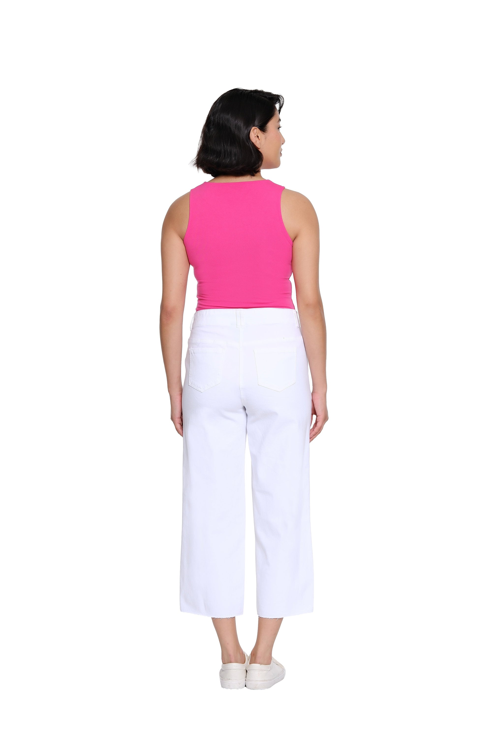 Stretch Denim Crop Pant with Double Belt Loops - Petite - White