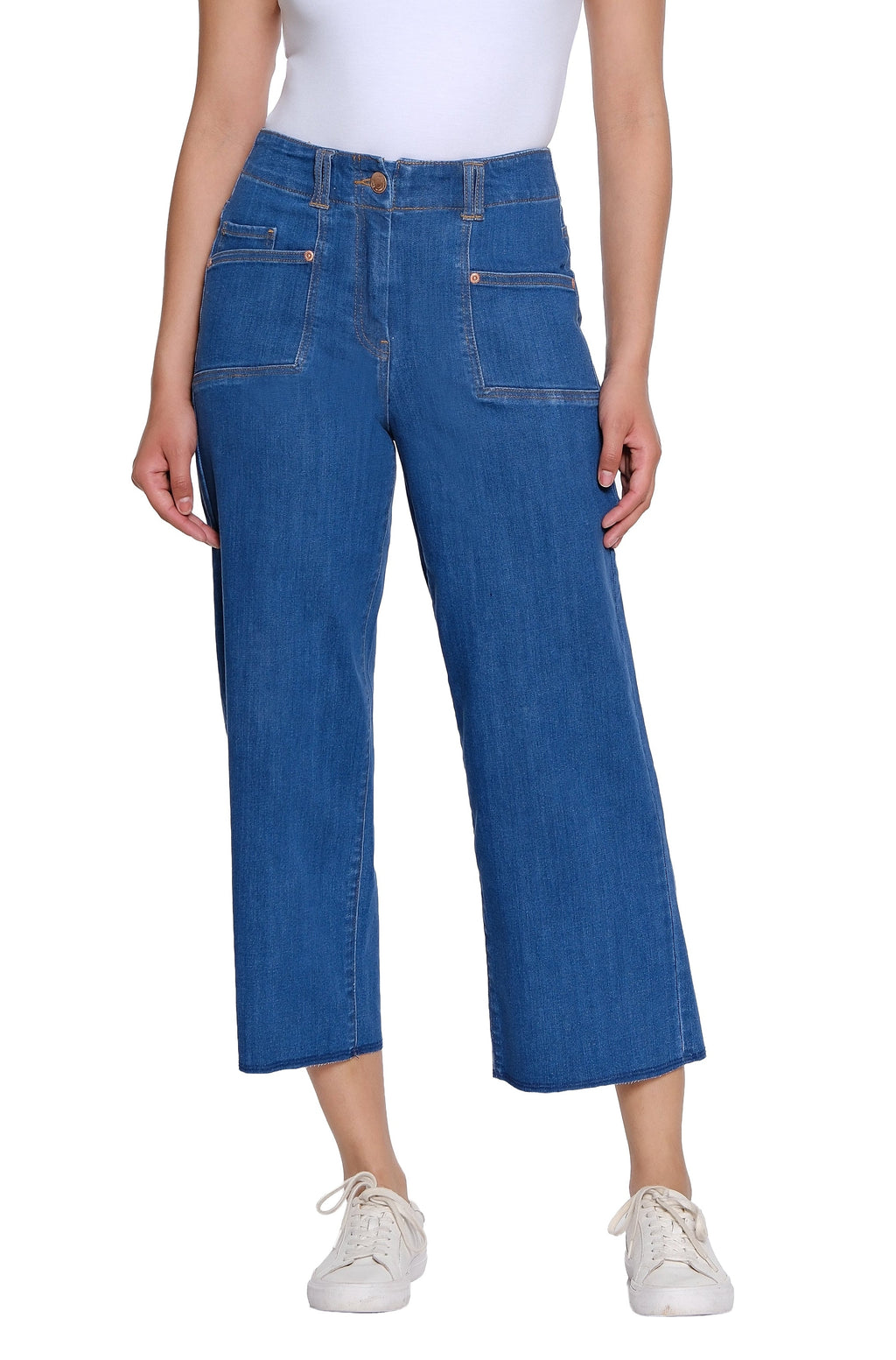Stretch Denim Crop Pant with Double Belt Loops - Medium Indigo