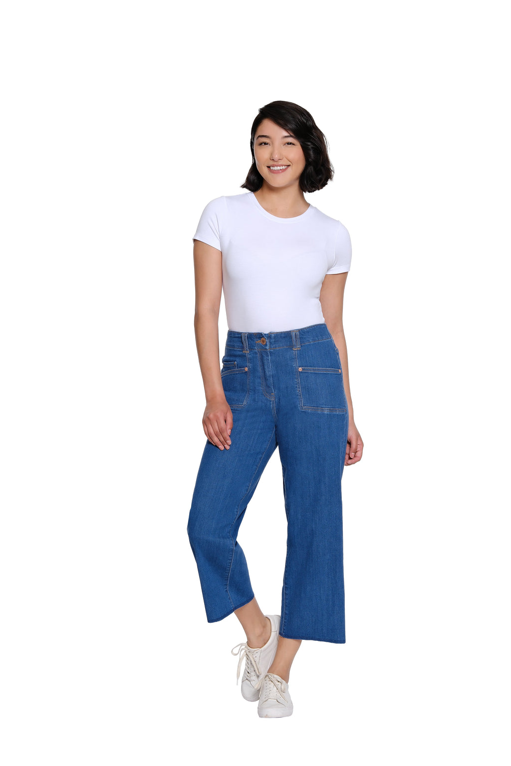 Stretch Denim Crop Pant with Double Belt Loops - Plus - Medium Indigo