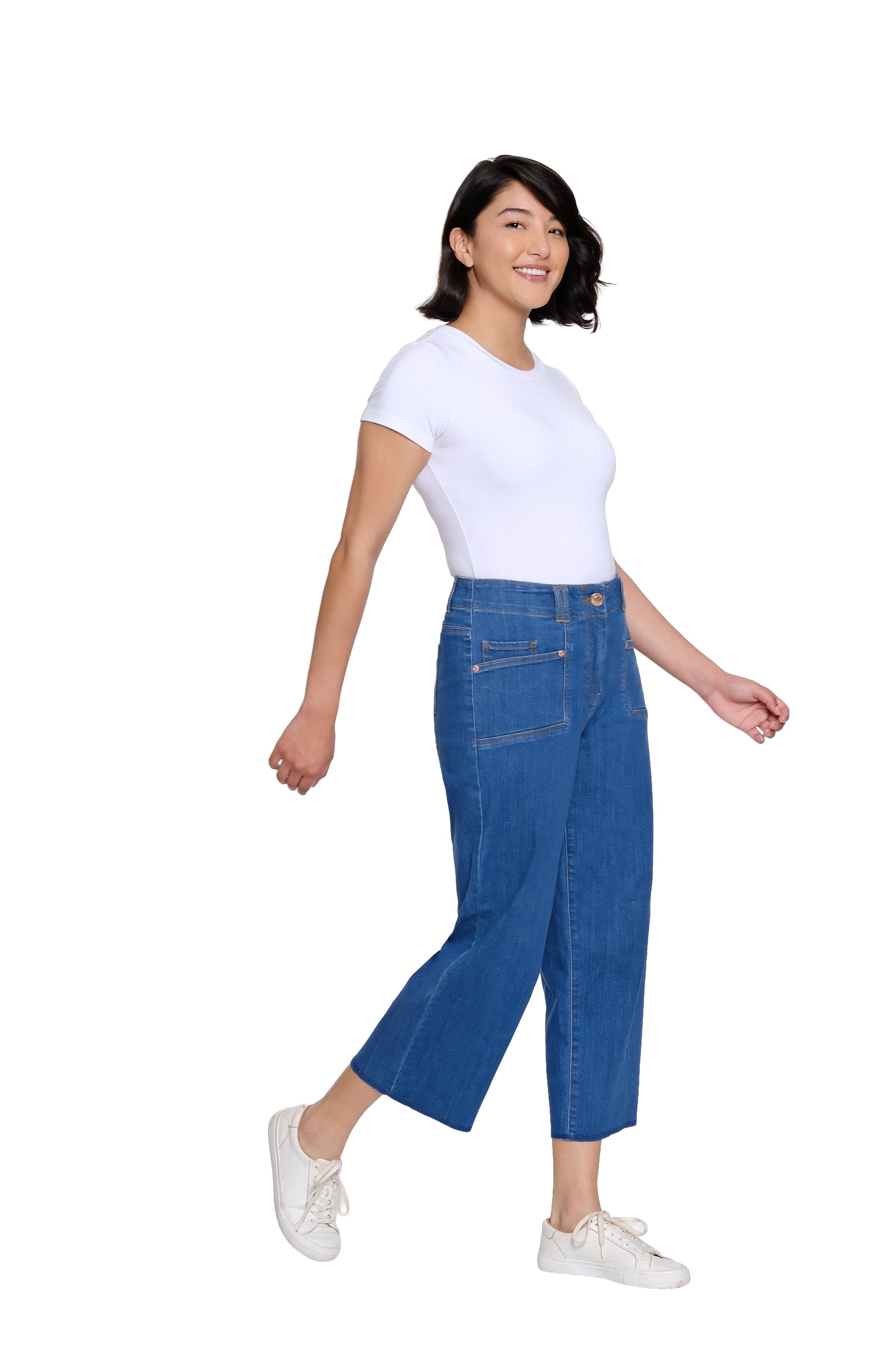 Stretch Denim Crop Pant with Double Belt Loops - Plus - Medium Indigo