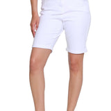 Stretch Denim Short with Rolled Hem - White