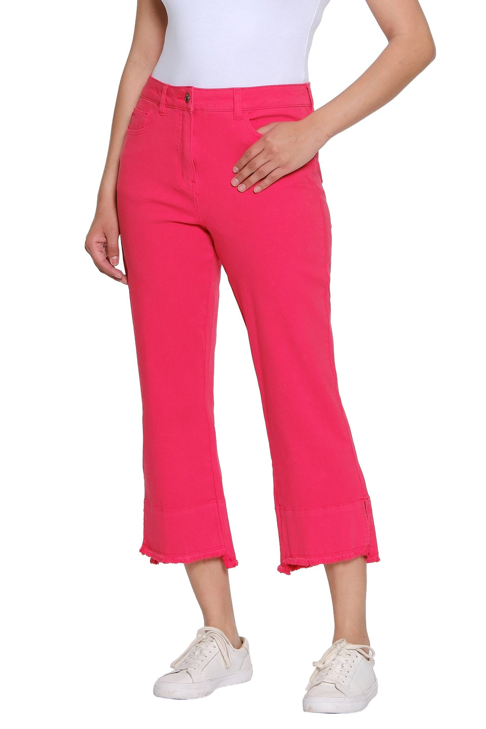 Garment-Dyed Stretch Denim Crop Pant - Plus - Fiery Red