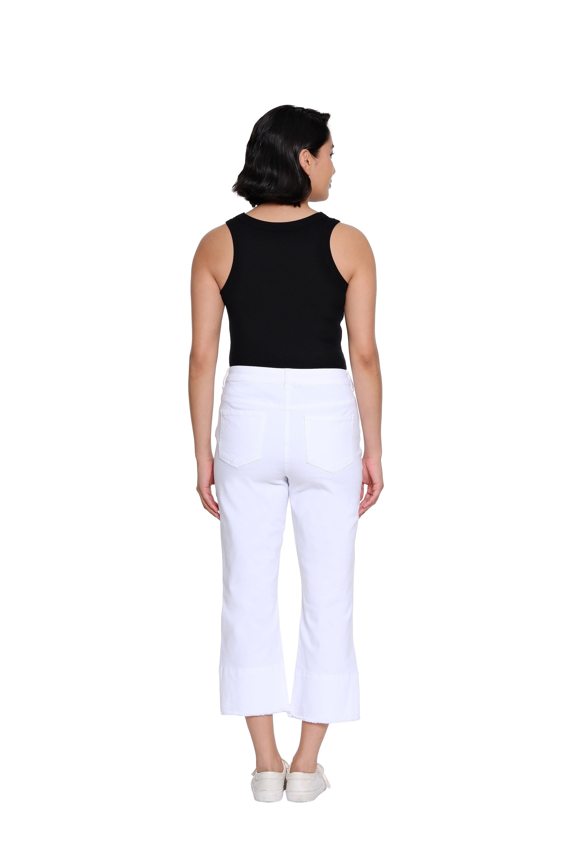 Garment-Dyed Stretch Denim Crop Pant - White