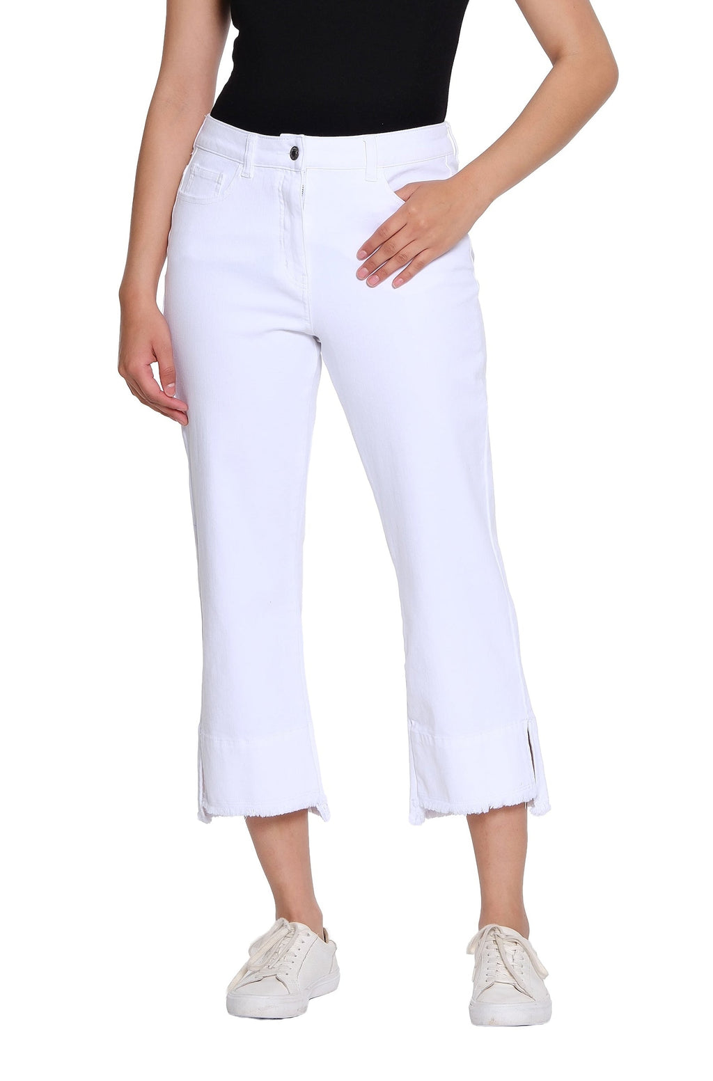 Garment-Dyed Stretch Denim Crop Pant - Petite - White