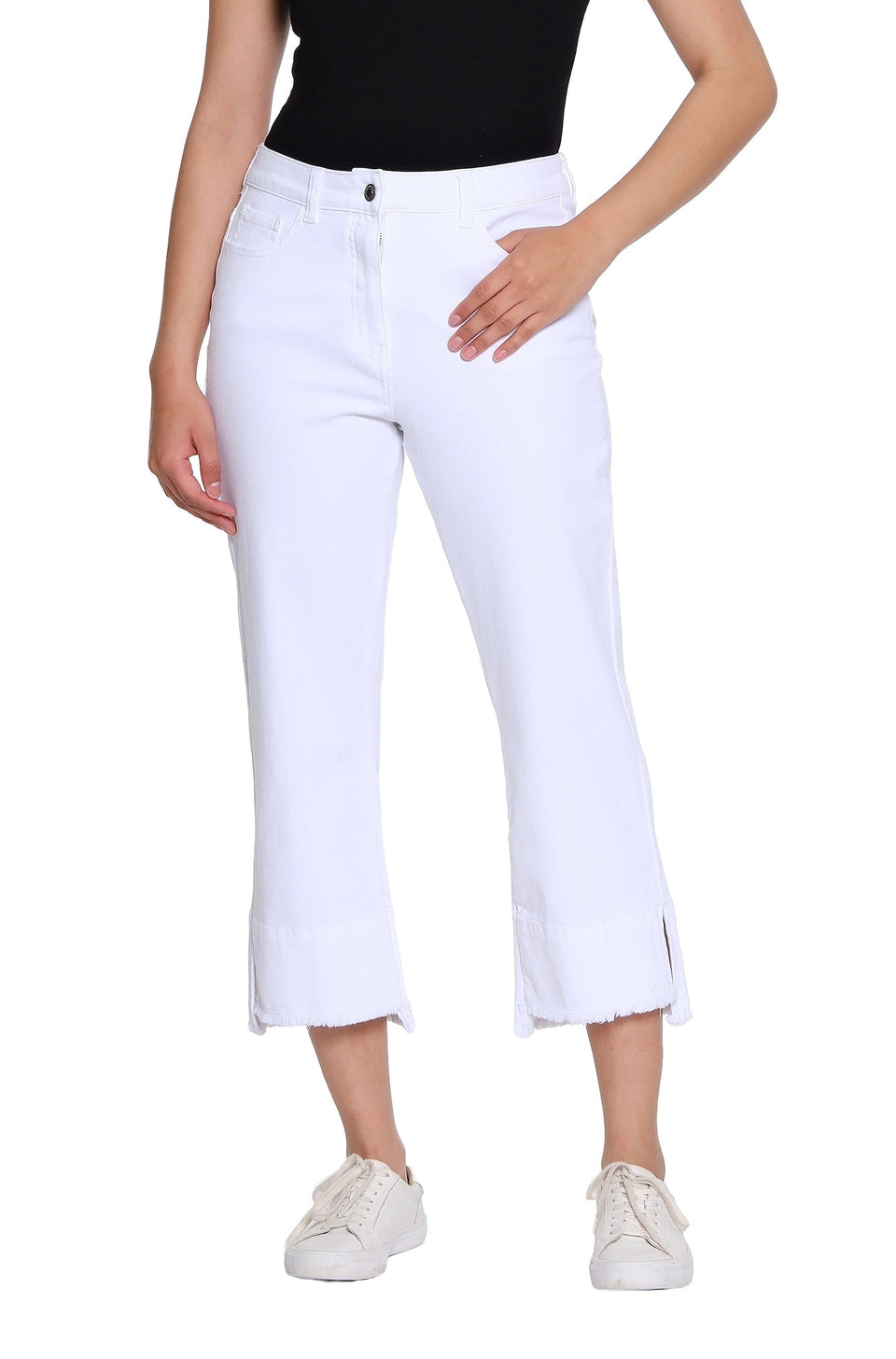 Garment-Dyed Stretch Denim Crop Pant - Petite - White