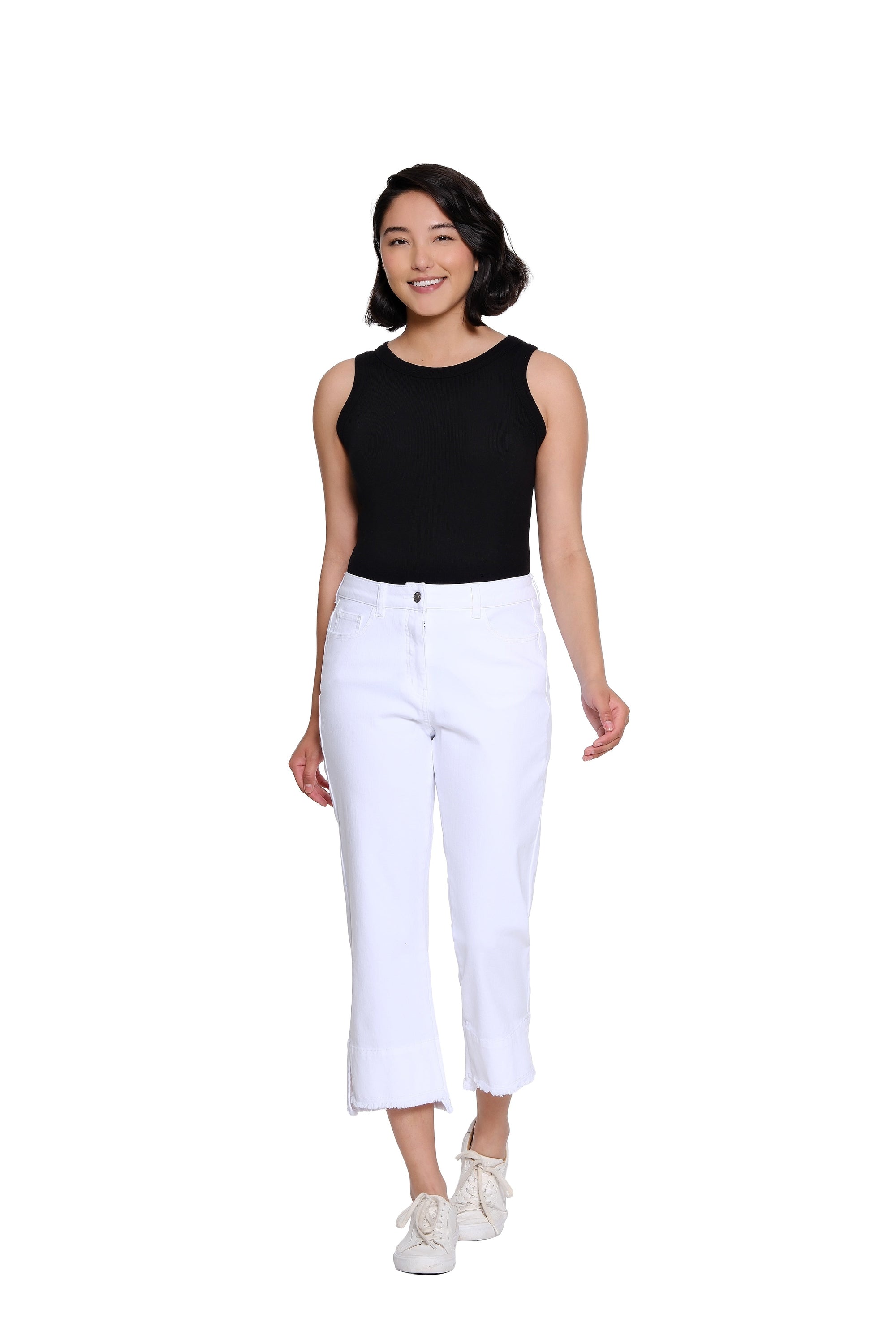 Garment-Dyed Stretch Denim Crop Pant - White