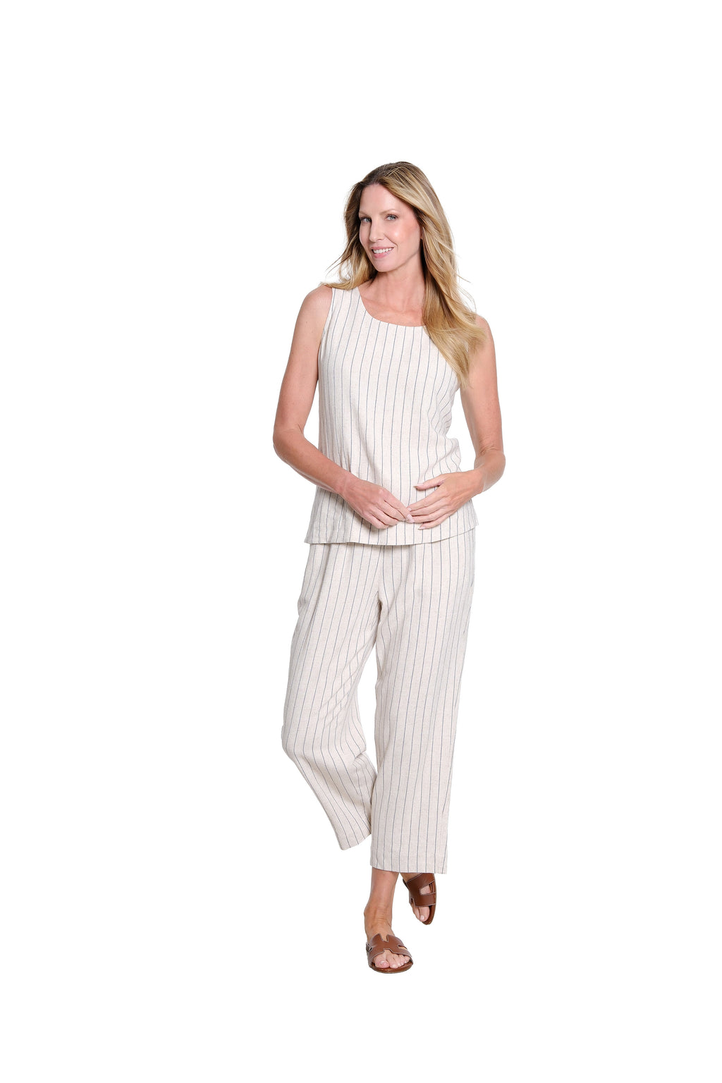 Stripe Pull-On Crop Pant - Flax