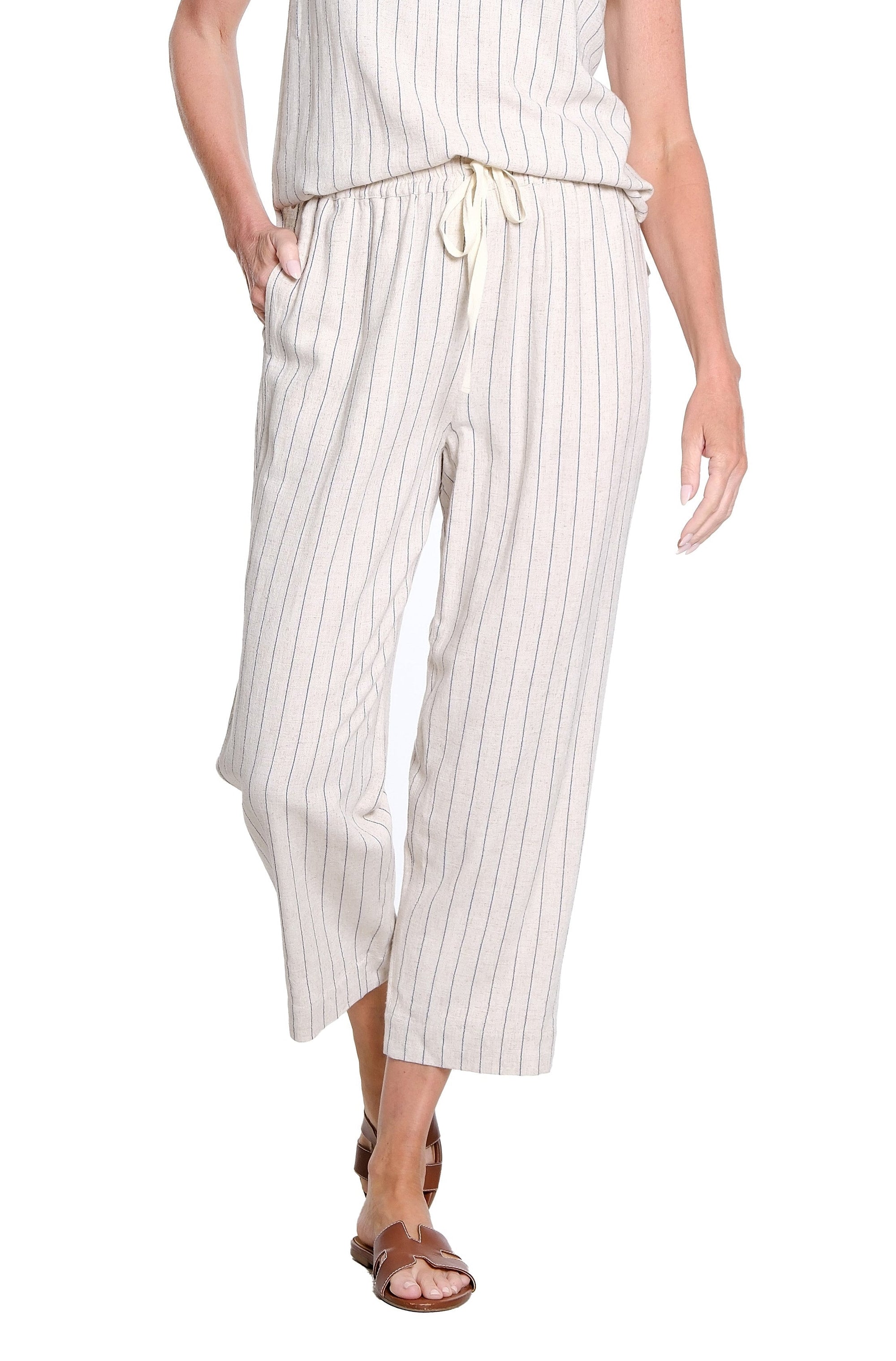 Stripe Pull-On Crop Pant - Flax