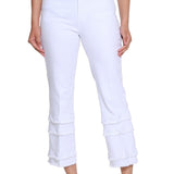 Denim Flare-Leg Crop Pant with Multi-Fringe Hem - Plus - White