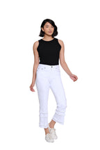 Denim Flare-Leg Crop Pant with Multi-Fringe Hem - Plus - White