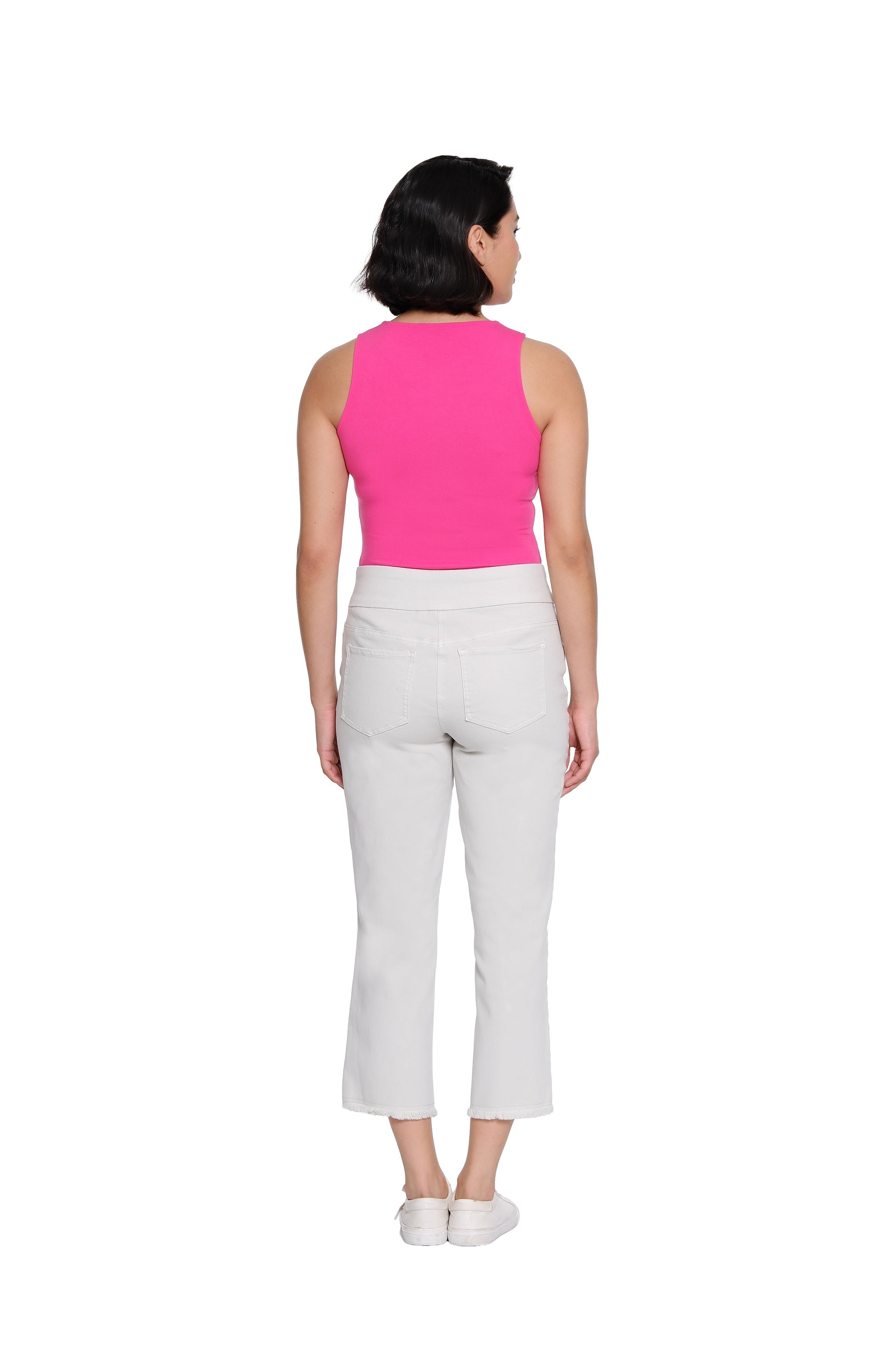 Stretch Denim Crop Pant with Fringe Hem - Ice Grey