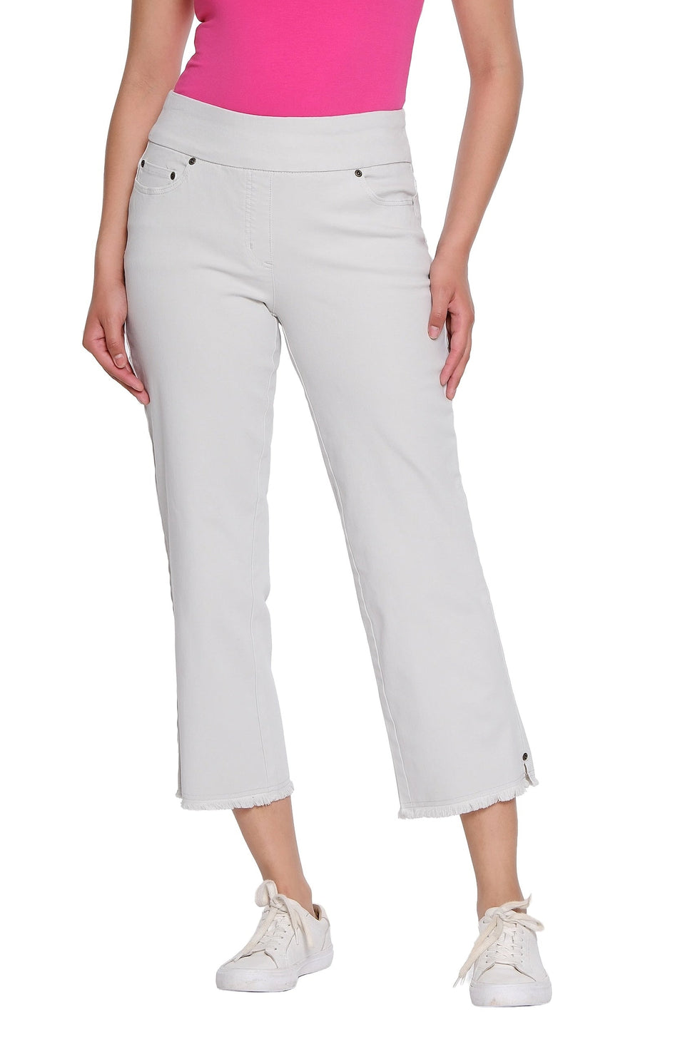 Stretch Denim Crop Pant with Fringe Hem - Plus - Ice Grey