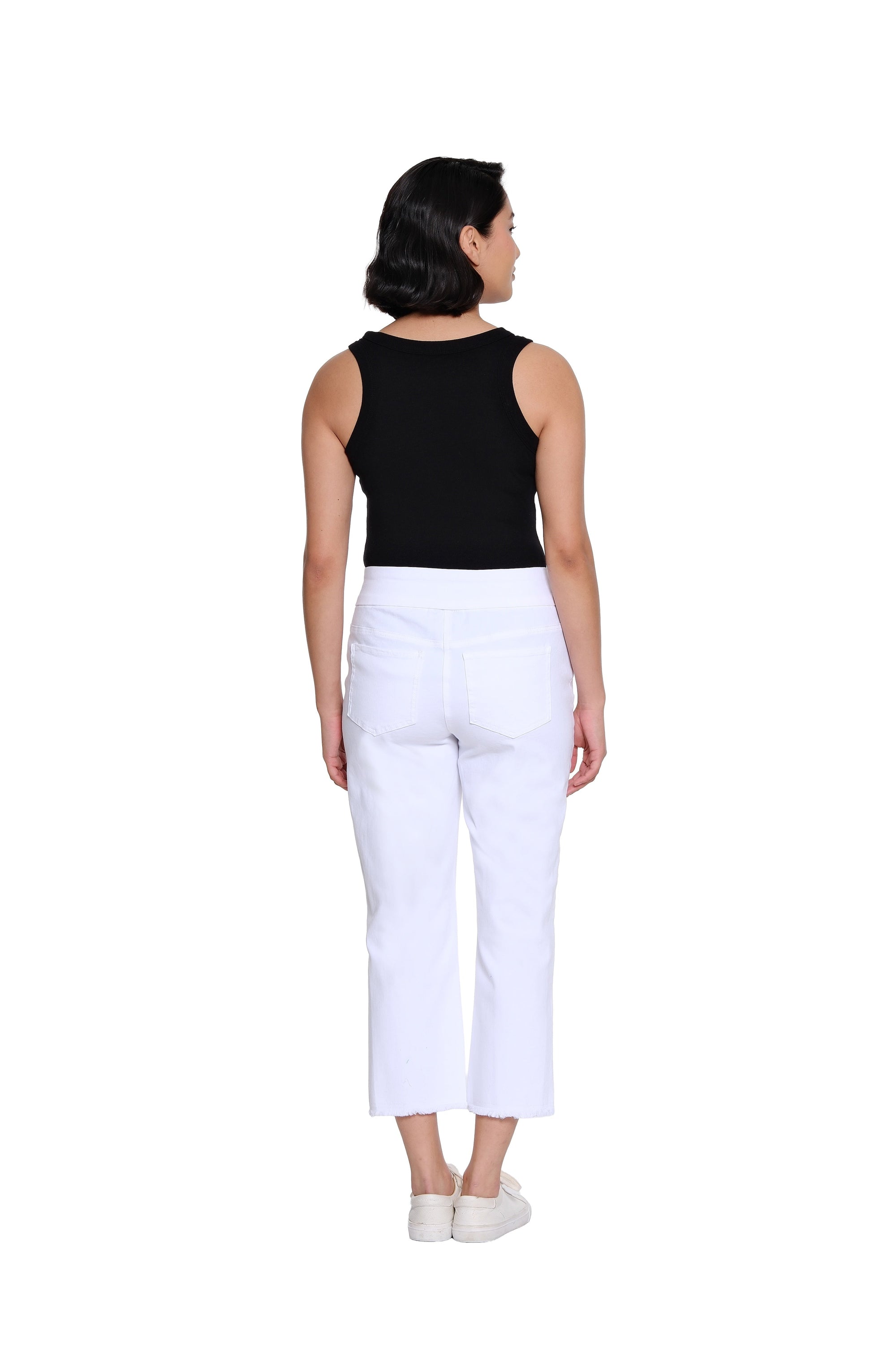 Stretch Denim Crop Pant with Fringe Hem - Plus - White