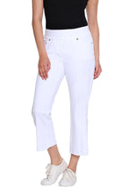 Stretch Denim Crop Pant with Fringe Hem - White