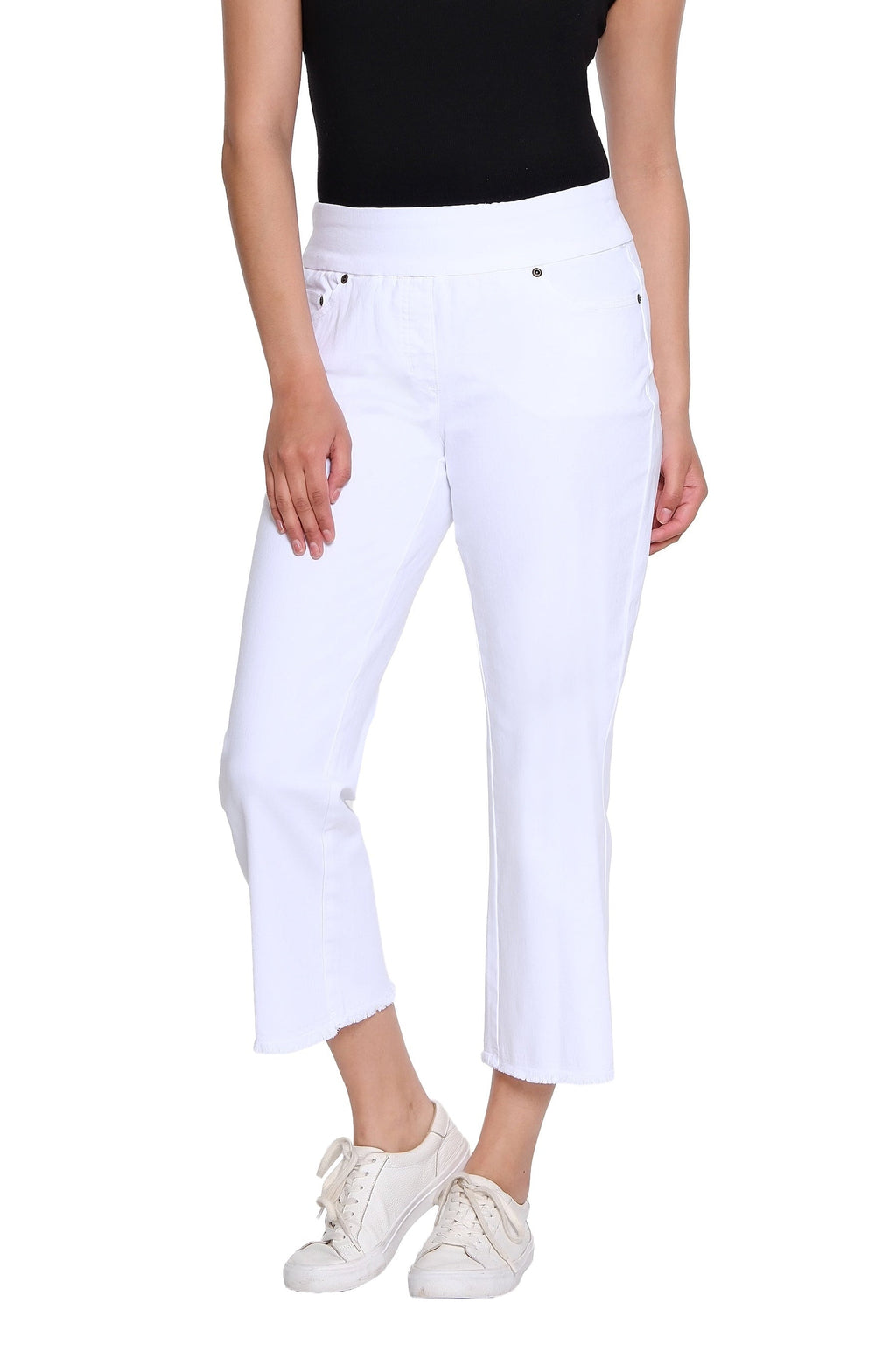Stretch Denim Crop Pant with Fringe Hem - Plus - White