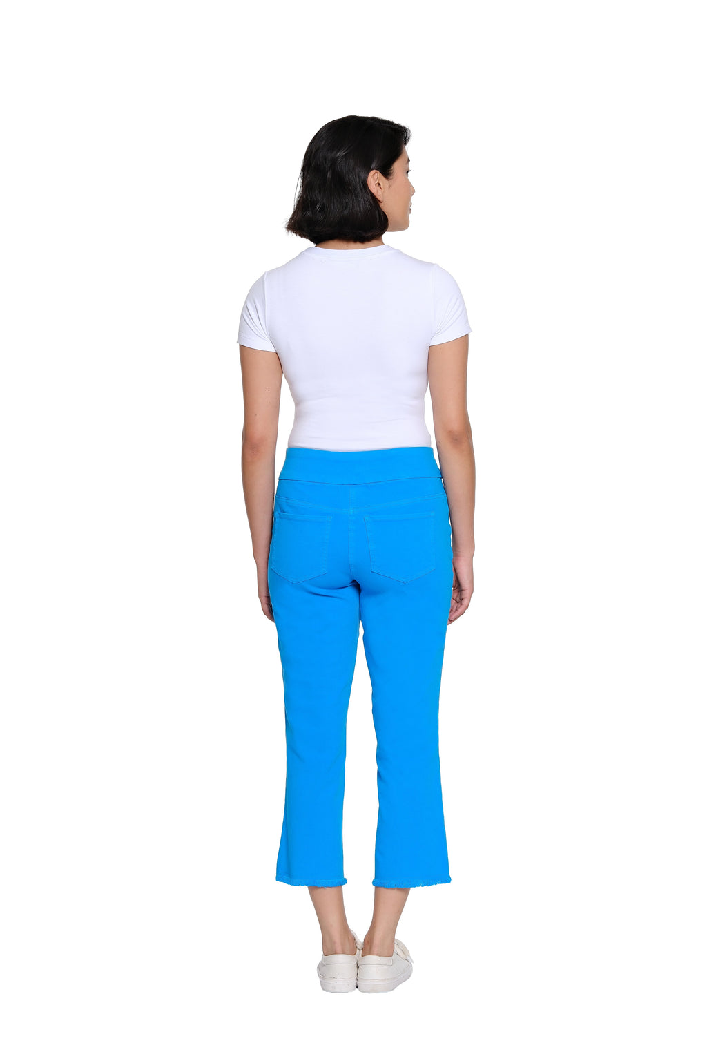 Stretch Denim Crop Pant with Fringe Hem - Plus - Bright Turquoise