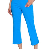Stretch Denim Crop Pant with Fringe Hem - Bright Turquoise