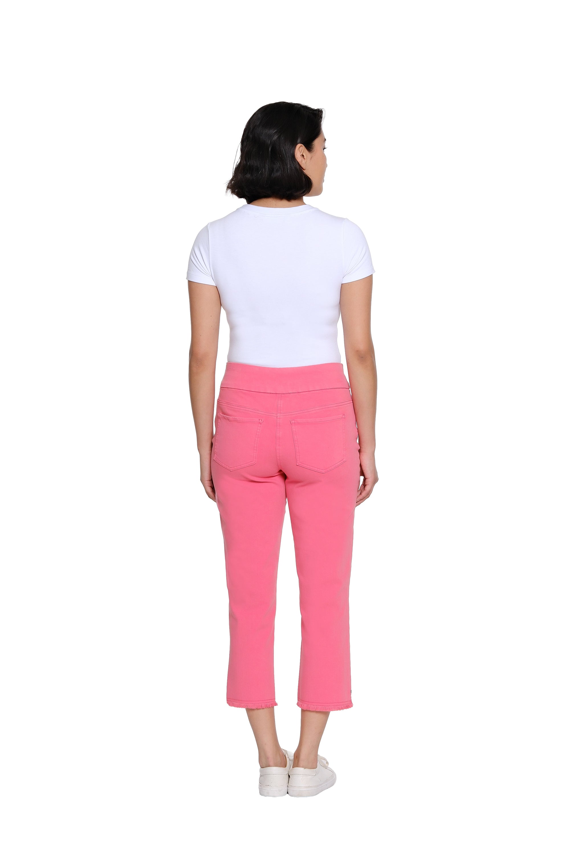 Stretch Denim Crop Pant with Fringe Hem - Plus - Coral Pink