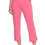 Stretch Denim Crop Pant with Fringe Hem - Coral Pink