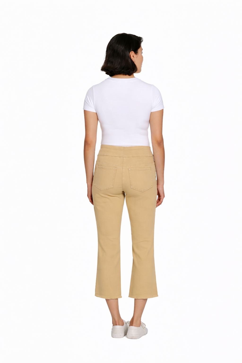 Stretch Denim Crop Pant with Fringe Hem - Khaki