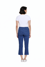 Stretch Denim Crop Pant with Fringe Hem - Medium Indigo