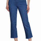 Stretch Denim Crop Pant with Fringe Hem - Medium Indigo