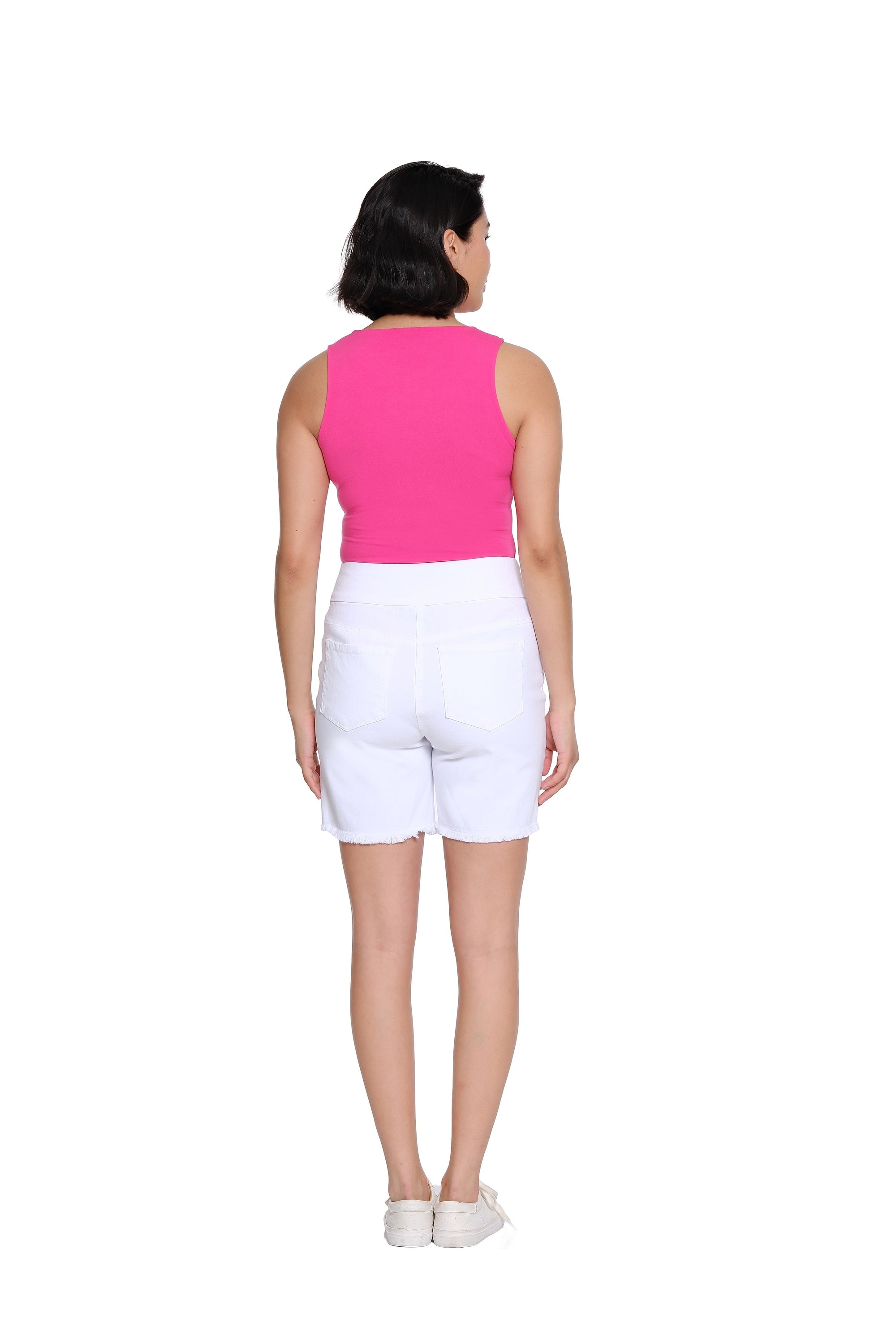 Stretch Denim Short with Fringe Hem - Petite - White