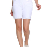 Stretch Denim Short with Fringe Hem - Petite - White