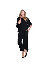 Textured Slub Crop Pant with Flounce Fringe Hem - Black