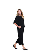 Textured Slub Crop Pant with Flounce Fringe Hem - Black