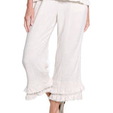 Textured Slub Crop Pant with Flounce Fringe Hem - Flax