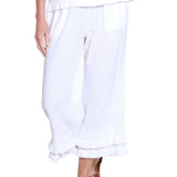 Textured Slub Crop Pant with Flounce Fringe Hem - White