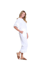 Textured Slub Crop Pant with Flounce Fringe Hem - White