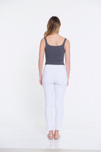 Plus Size Solid Fine Line Twill Ankle Pant - White