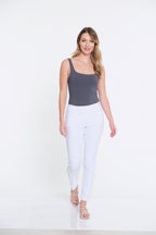 Plus Size Solid Fine Line Twill Ankle Pant - White